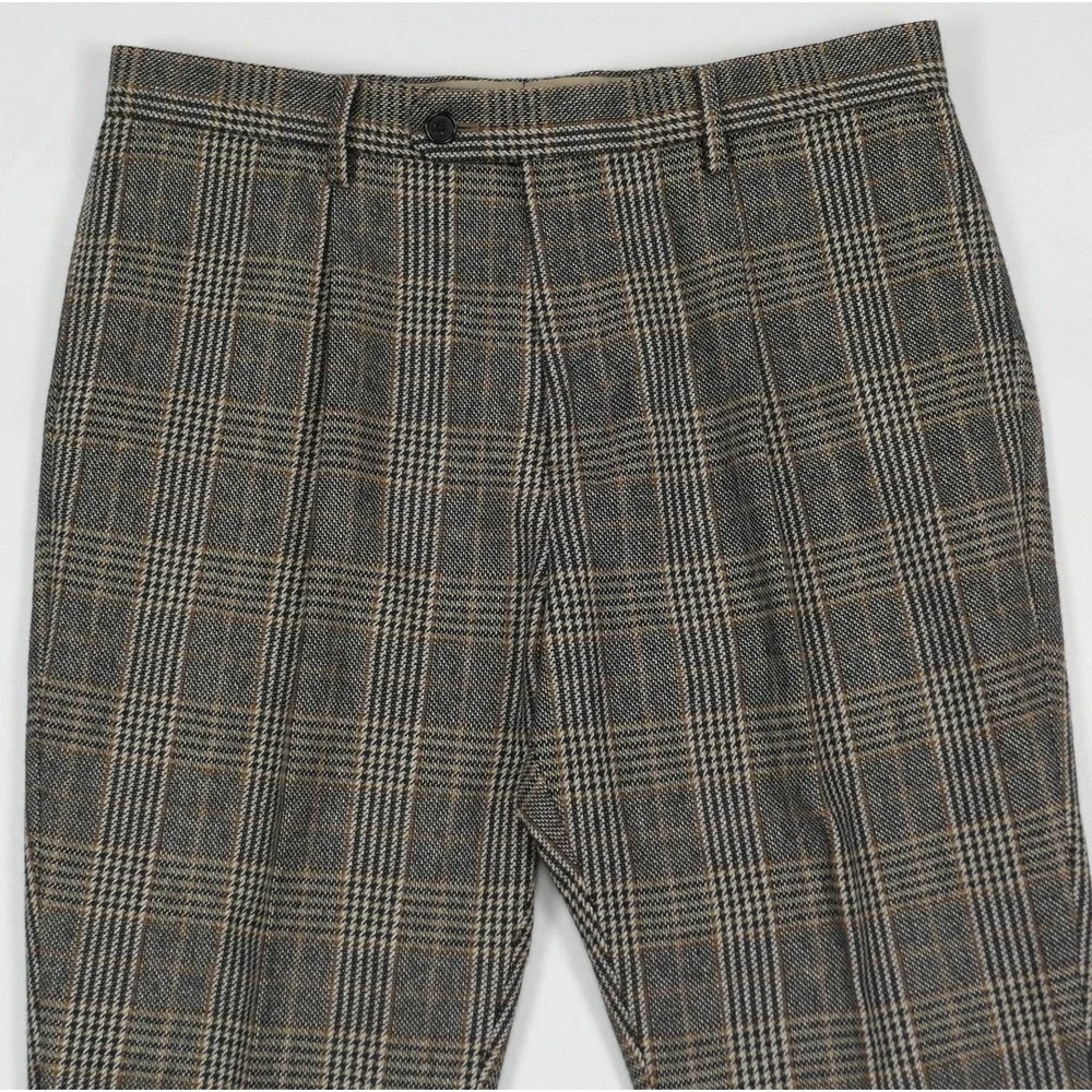 Banana Republic Mens 36x30 Tailored Slim Fit Glen Plaid Wool Tweed Italian Pants